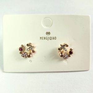Dainty Flower Wreath Floral Butterfly Stud Earrings Multi Color NEW